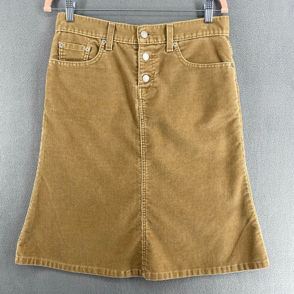 Vintage‎ Y2K 00s Levis Corduroy Skirt Juniors 7 Tan Brown Button Fly Knee Length